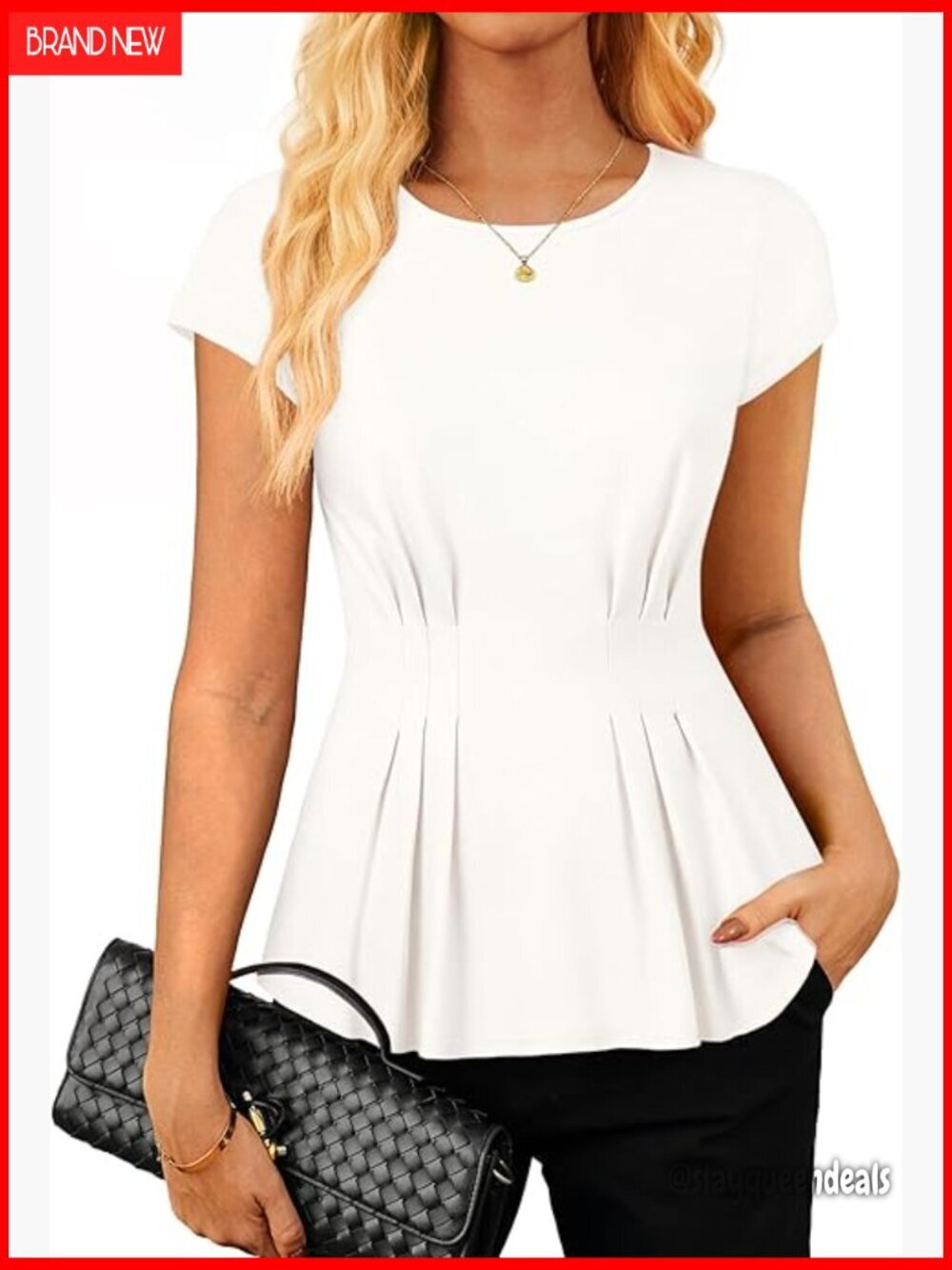 Peplum Blouse with Cap Sleeves, Crew Neck, Stretch Fabric for Work & Casual
